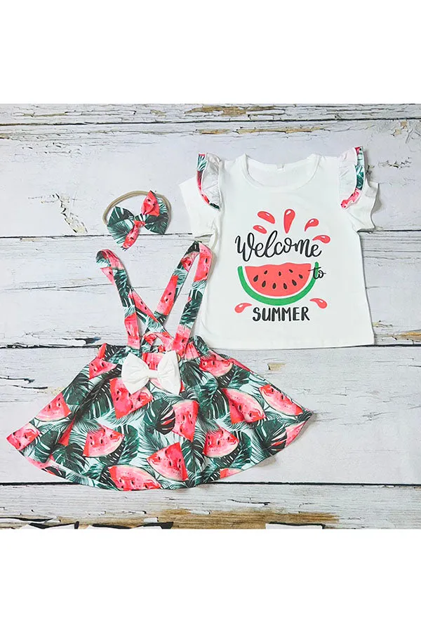 Watermelon short sleeve top & skirts girls outfit sets 230125M