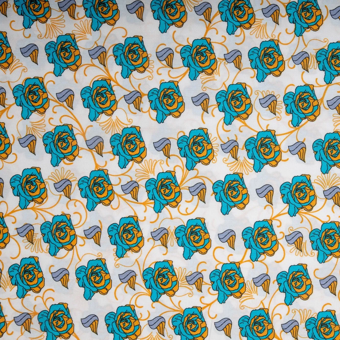 White & Blue Floral Print Cotton Fabric