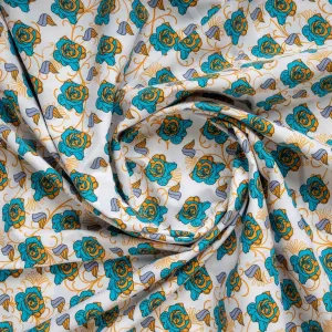 White & Blue Floral Print Cotton Fabric