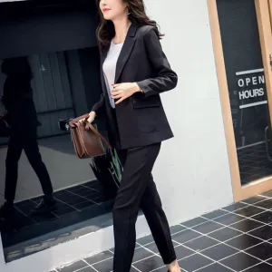 Women Casual Suit Gray Blazer & High Waist Pant Office Lady Notched Jacket Pant Suits 2 pieces set