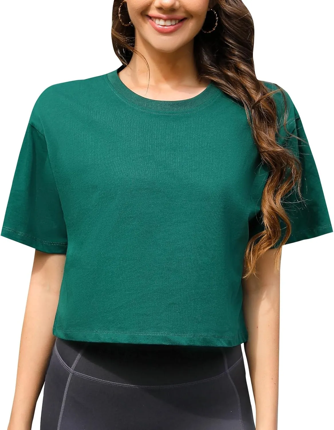 Women Workout Crop Top T-Shirt 100% Cotton Drop Shoulder Half Sleeve Oversized Yoga Running Cropped Loose Tee