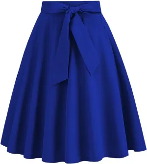 Women's A-Line Swing Vinage Skirts Bow Tie Front High Waist Skater Flared Midi Skirt Evening Gown Prom Skirt