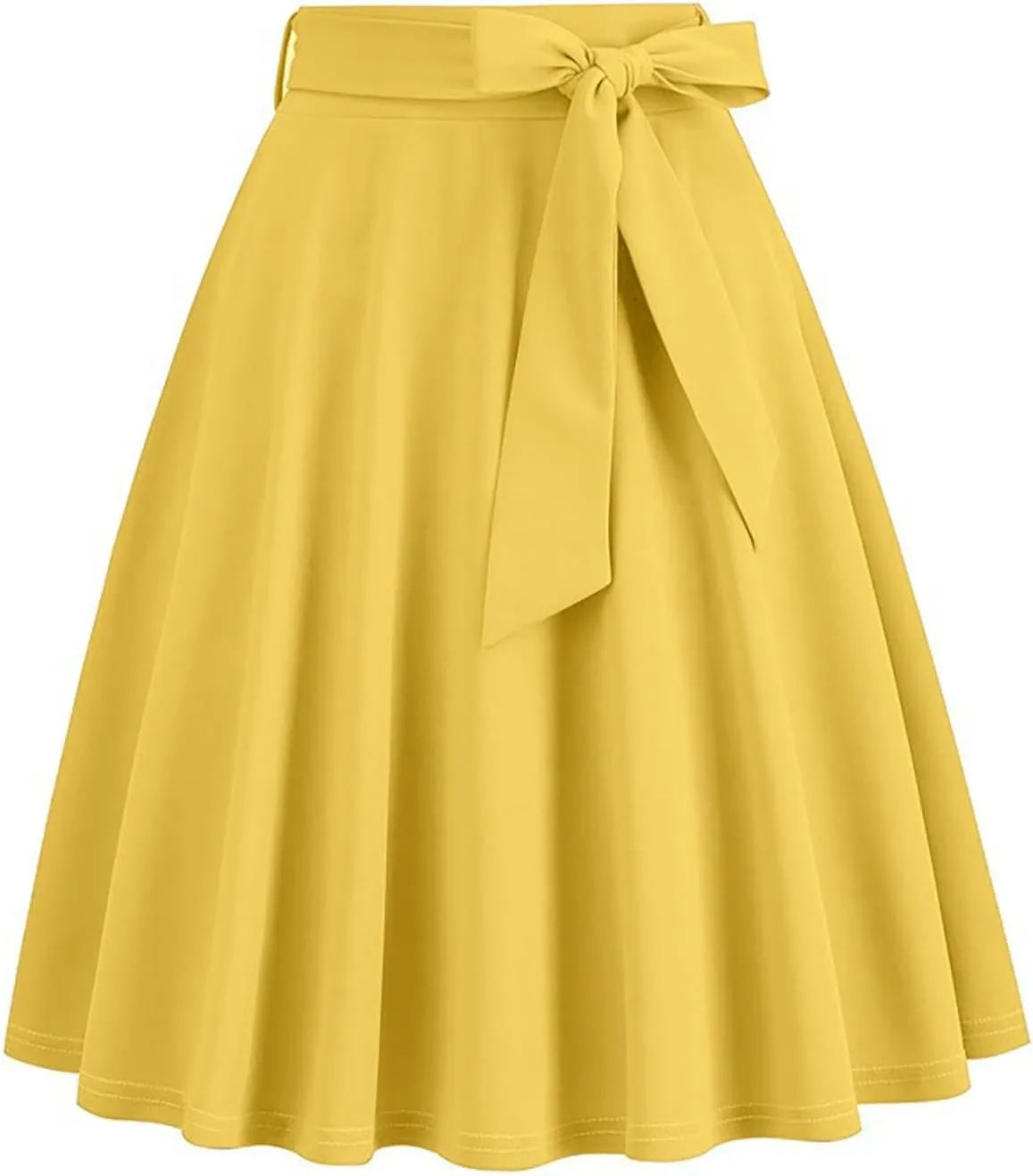 Women's A-Line Swing Vinage Skirts Bow Tie Front High Waist Skater Flared Midi Skirt Evening Gown Prom Skirt