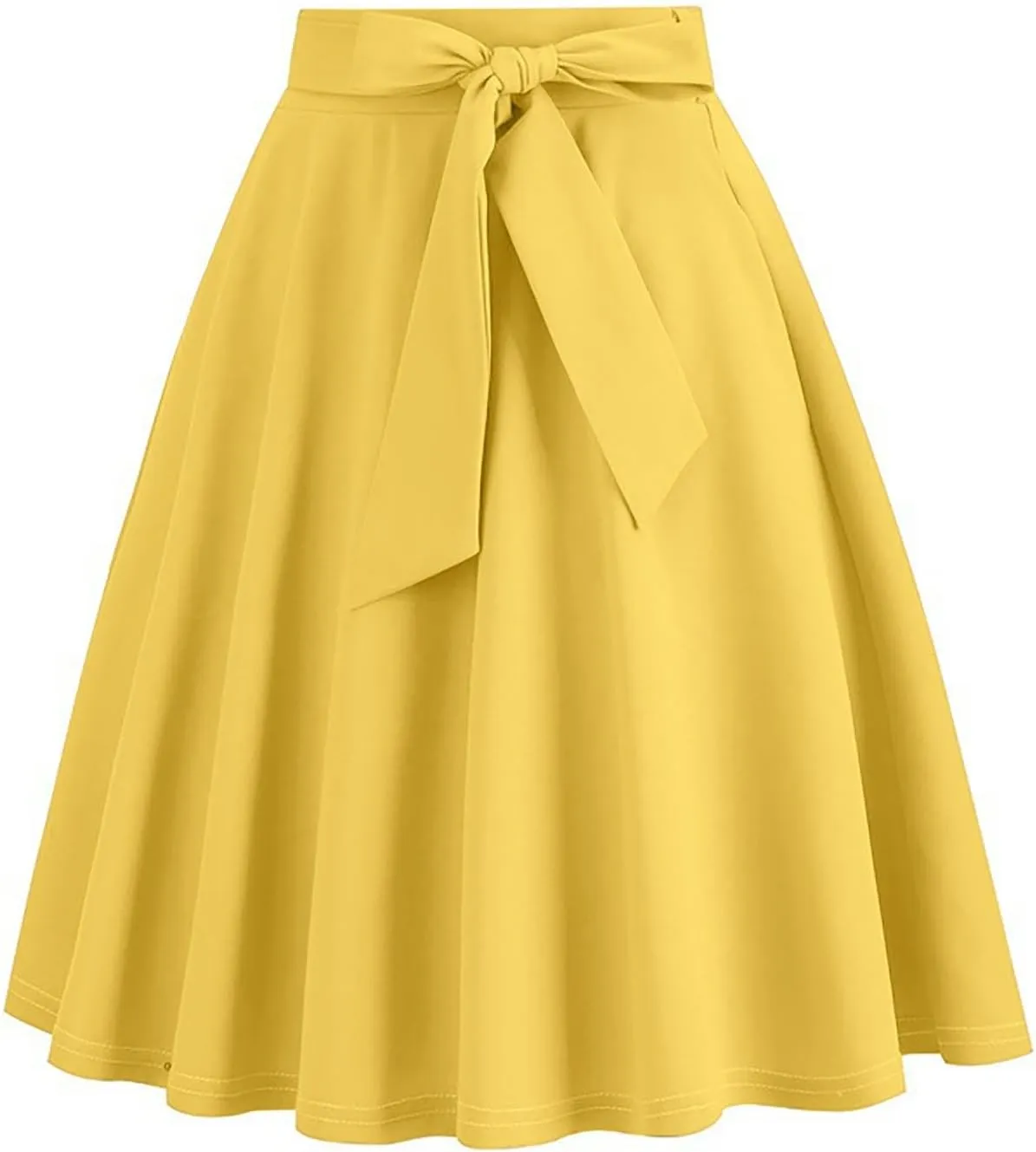 Women's A-Line Swing Vinage Skirts Bow Tie Front High Waist Skater Flared Midi Skirt Evening Gown Prom Skirt