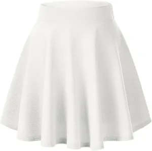 Womens Classical Mini Skater Skirt Basic Versatile Stretchy Flared Casual Black Short Skirts