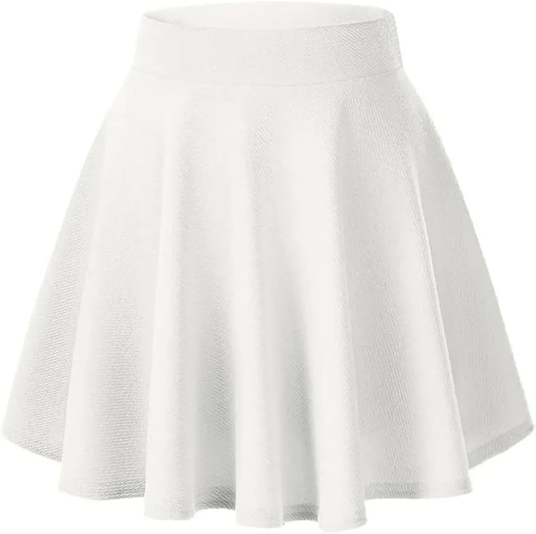 Womens Classical Mini Skater Skirt Basic Versatile Stretchy Flared Casual Black Short Skirts