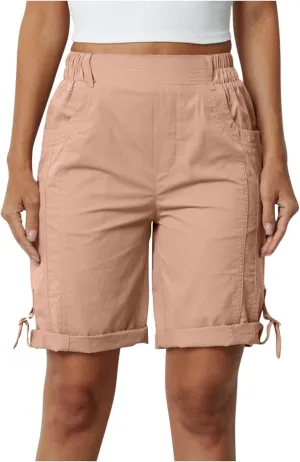 Women's Hiking Cargo Shorts with Pockets Quick Dry Lightweight Elastic High Waist Shorts Cuffed Hem Casual Summer Pant