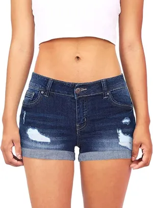 Womens Jean Shorts Ripped High Rise Denim Shorts Stretchy Cuffed Hem Short Jean Distressed Casual Jean Shorts Golf Bermuda
