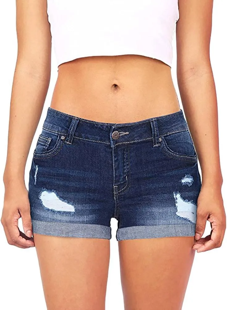 Womens Jean Shorts Ripped High Rise Denim Shorts Stretchy Cuffed Hem Short Jean Distressed Casual Jean Shorts Golf Bermuda