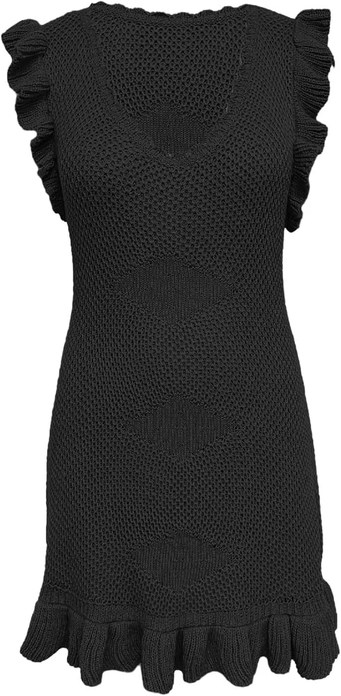 Women's New Years Eve Dress Knit Spring Summer Sexy Cut-Out Sleeveless Waist Fitting Solid Color Dress, S-XL
