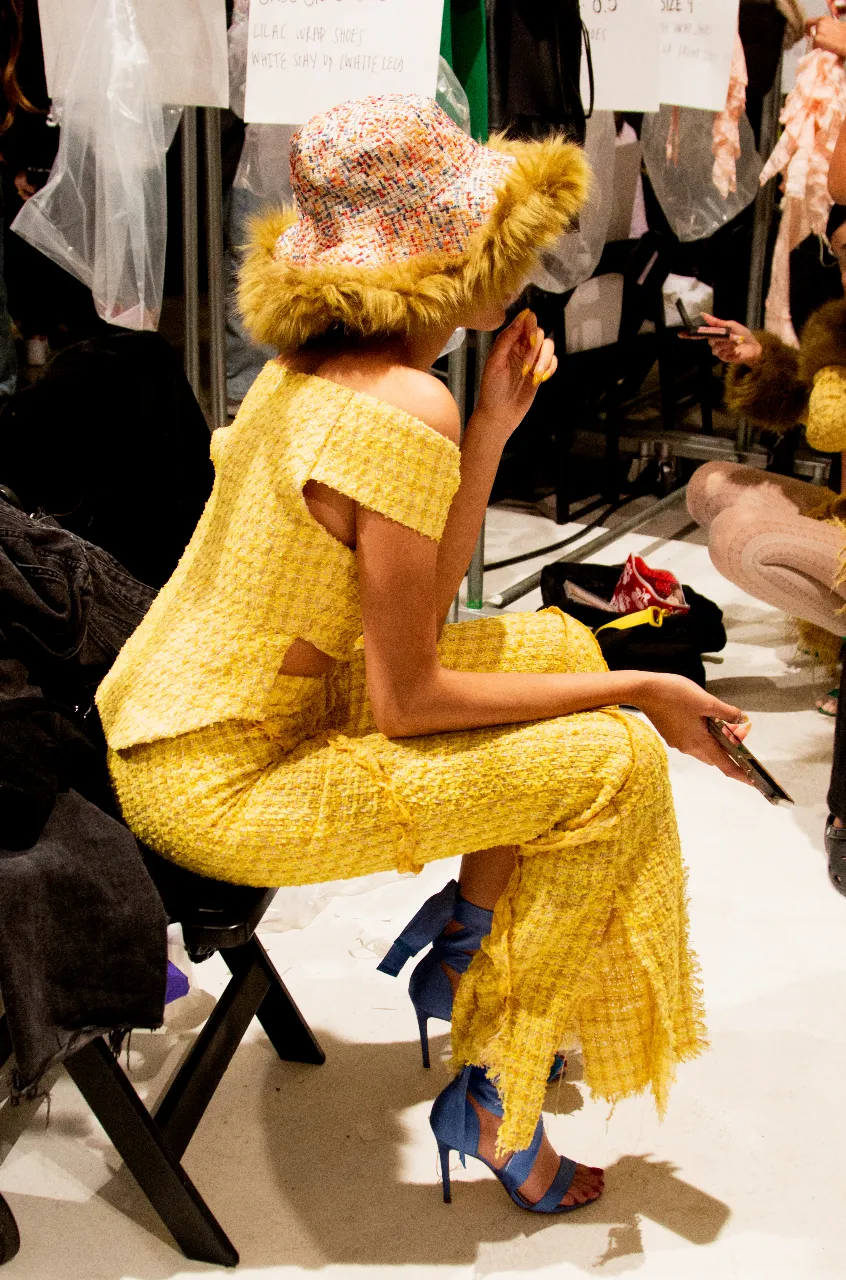 Yellow Tweed Off-Shoulder Top- Final Sale