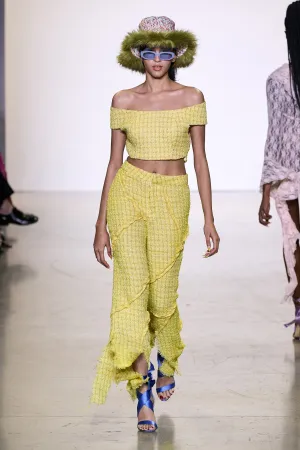 Yellow Tweed Off-Shoulder Top- Final Sale